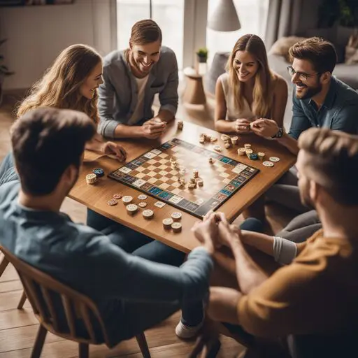 Adults playing board game