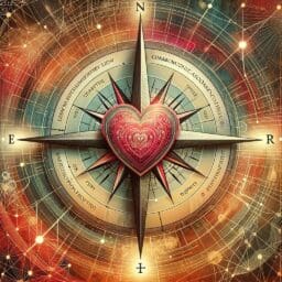 A heart shaped compass with the words " love " on it.